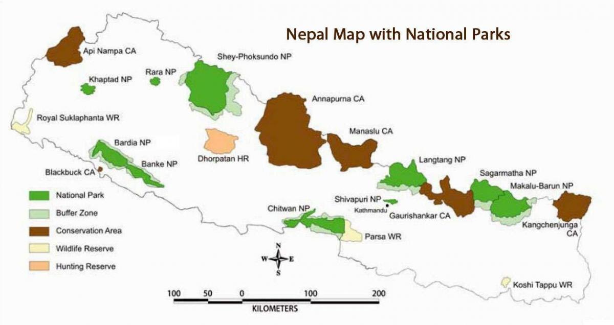 Harta e nepalit me parqet kombëtare