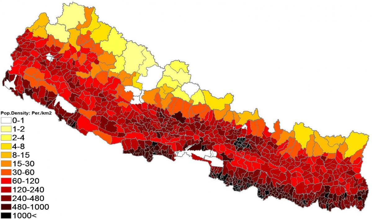 nepal dendësia e popullsisë map
