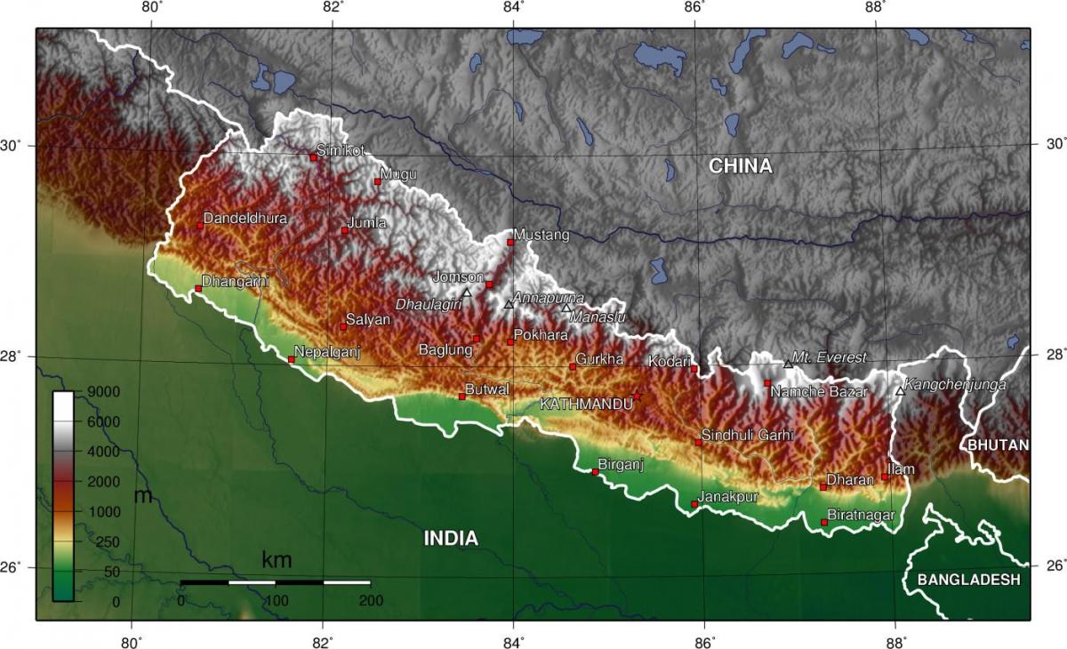 Harta e satelitore nepal