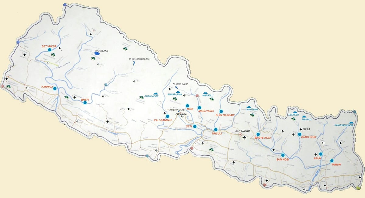 harta e nepalit treguar lumenjtë