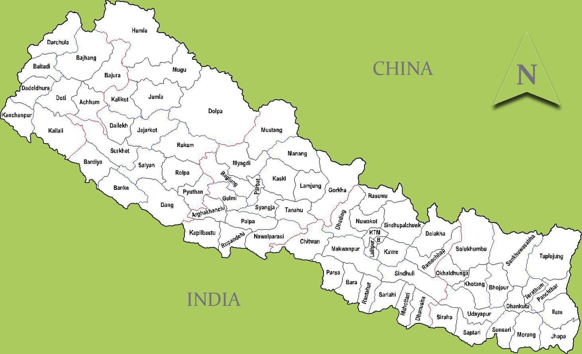 nepal hartë me qytetet
