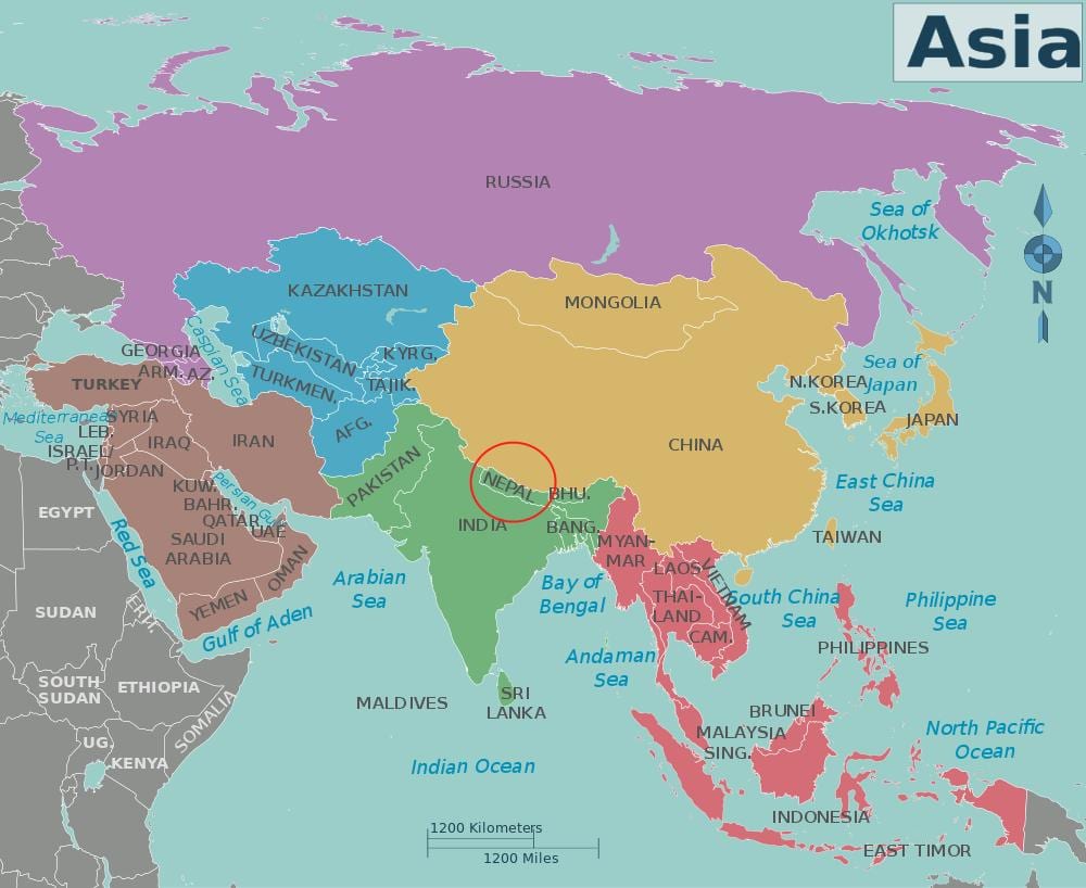 harta e nepal dhe në vendet fqinje