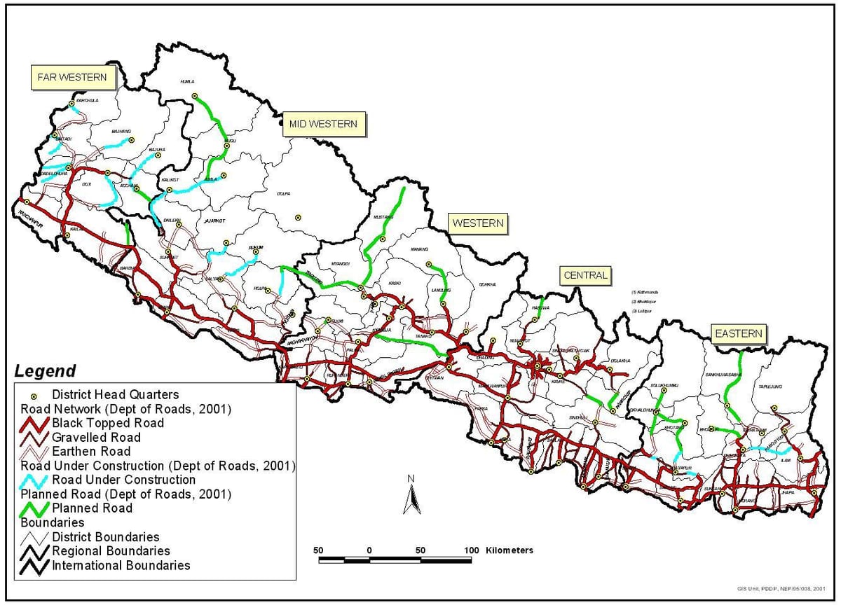 Harta e rrugës nepal me rrethe