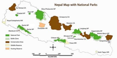 Harta e nepalit me parqet kombëtare