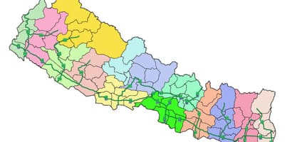 Harta e nepalit me të nëpër rrugët kryesore