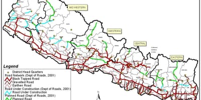 Harta e nepalit treguar autostrada