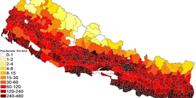 Nepal dendësia e popullsisë map